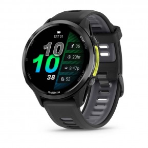 Смарт-часы Garmin Forerunner 970 с титановым безелем, корпусом цвета белого камня и бело-желтым ремешком. Фото №1